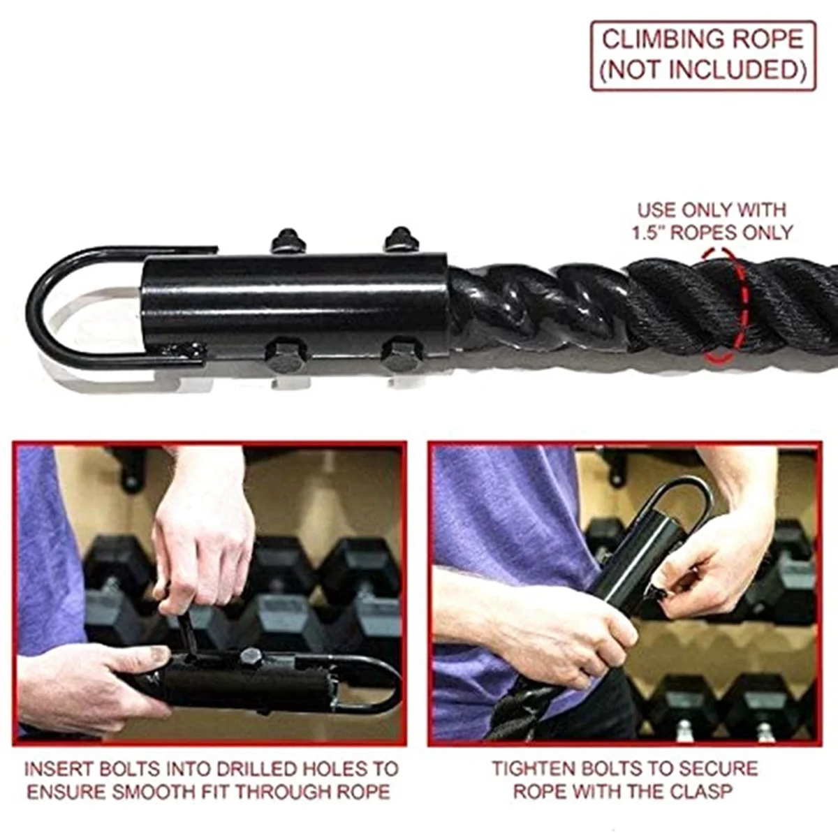 ABAZJ Climbing Rope Clamp,Rope Climb Workout Rig Attachment Hook for 1.5 Inch Rope Clasp Fitness Equipment Strength Training