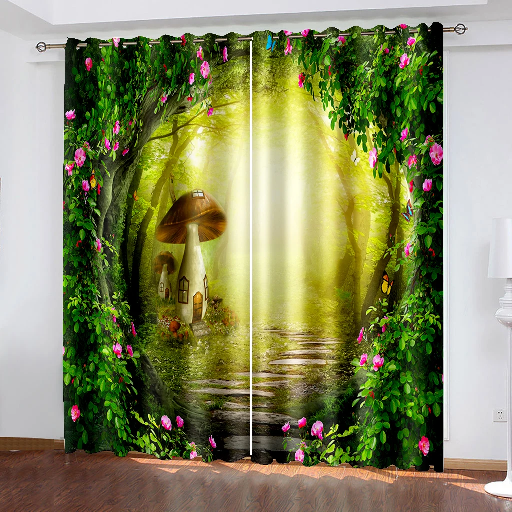 

Photo Painted 3D Curtain Living room High quality custom 3d curtain fabric green scenery curtains