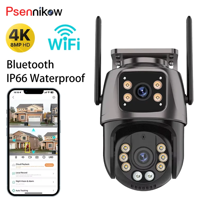 

Wifi PTZ Security Camera 4K 8MP HD Outdoor Dual Lens Screen AI Auto Tracking IP Camera CCTV Audio Video Surveillance P2P iCSee