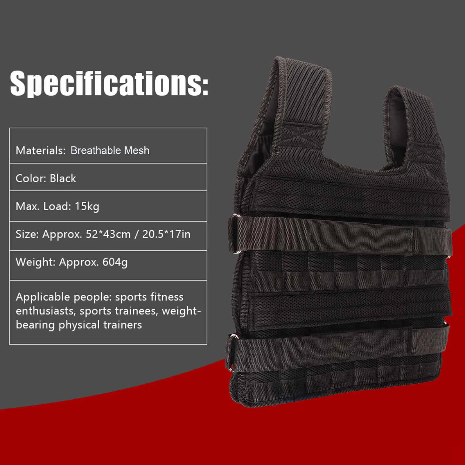 سترة تدريب الأثقال، سترة وزن للتمرين، شبكة قابلة للتنفس، سترة مرجحة 15 كجم، سترة تدريب القوة للتمرين واللياقة البدنية