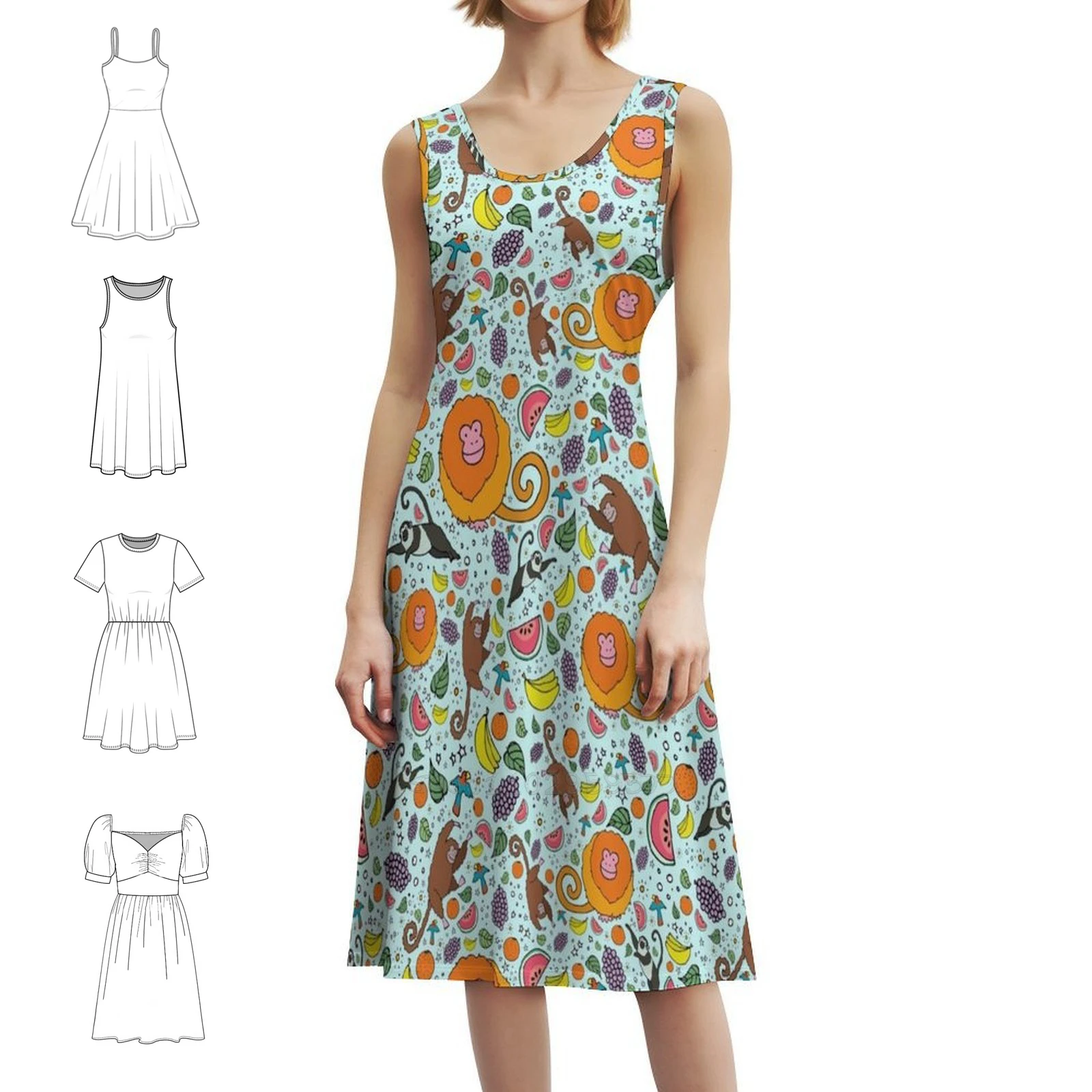 قرد باللون الأزرق فستان بوهيمي عتيق بأكمام منتفخة أو خيارات بلا أكمام للنساء فستان قرد قرد تصميم قرد