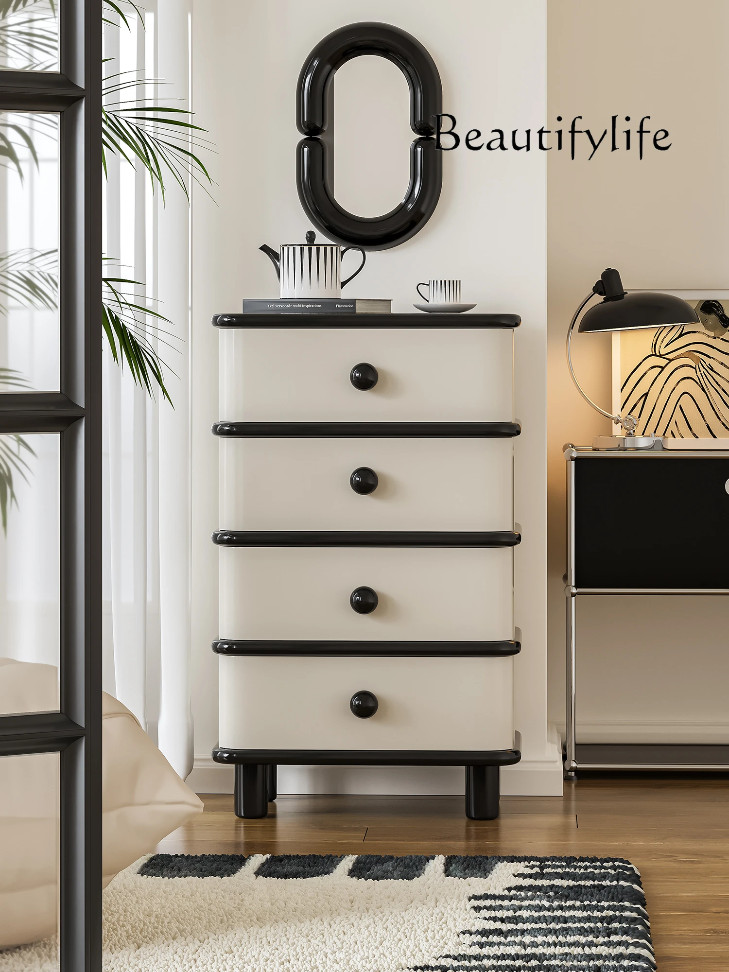 French Cream Style Pile Style Four-Bucket Cabinet Bedroom Locker Bed Front Cabinet Sideboard Cabinet