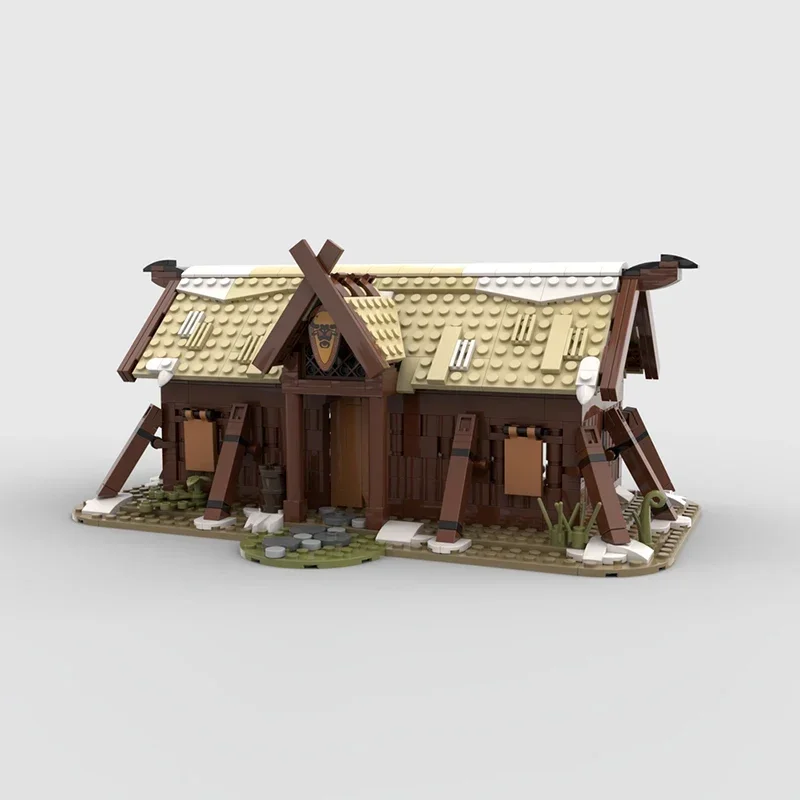 Street View Model MOC Building Bricks Viking Longhouse Wooden House Modular Technology Gifts Holiday Assemble Children Toys Suit