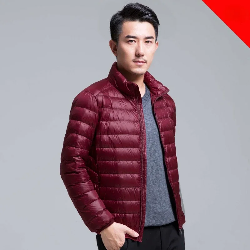 Chaqueta de plumón ligera para hombre, prendas de vestir exteriores de manga larga con cremallera, abrigo transpirable a prueba de viento, chaquetas empaquetables, Otoño e Invierno