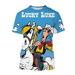 Cartoon Anime T-Shirts Lucky Luke 3D Printed Streetwear Men Women Fashion Oversized Short Sleeve T Shirt Kids Tees Tops Clothing