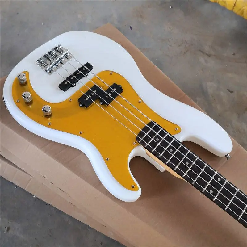 

4 Strings 21 Frets Bass Guitar White Guard Plate Bright Light Paint Beige Specular Highlight Musical Instruments Beginner