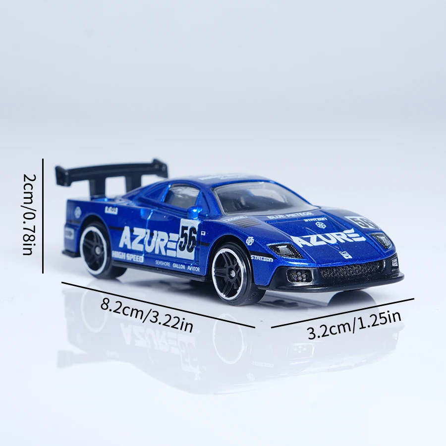 Mini coche de carreras de aleación azul a escala 1:64, pintado en frío, rueda de simulación, regalo de Navidad de Halloween/juguete para niños/ventilador de escritorio Display Coll