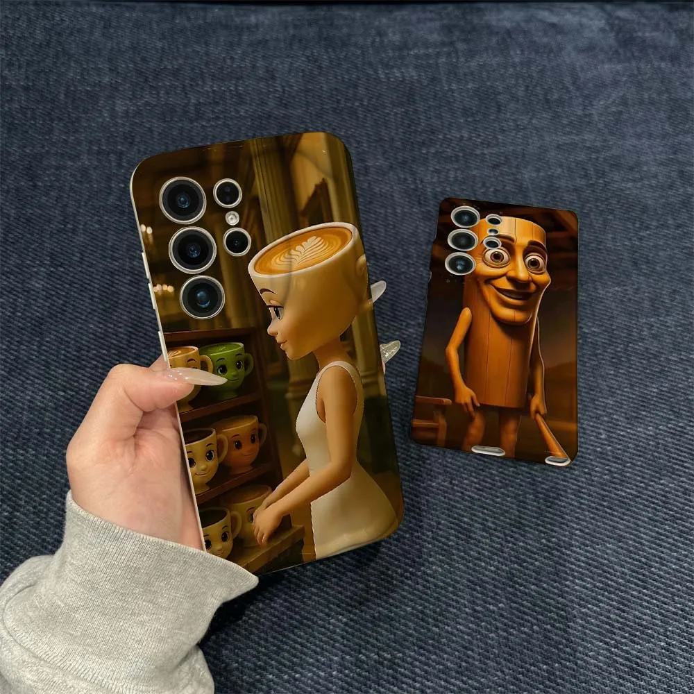 

Cartoon Coffee Cup Lady For Samsung Galaxy S21 S23 S24 S25 FE Lite Plus Ultra 5G Wave Oil Film Phone Case