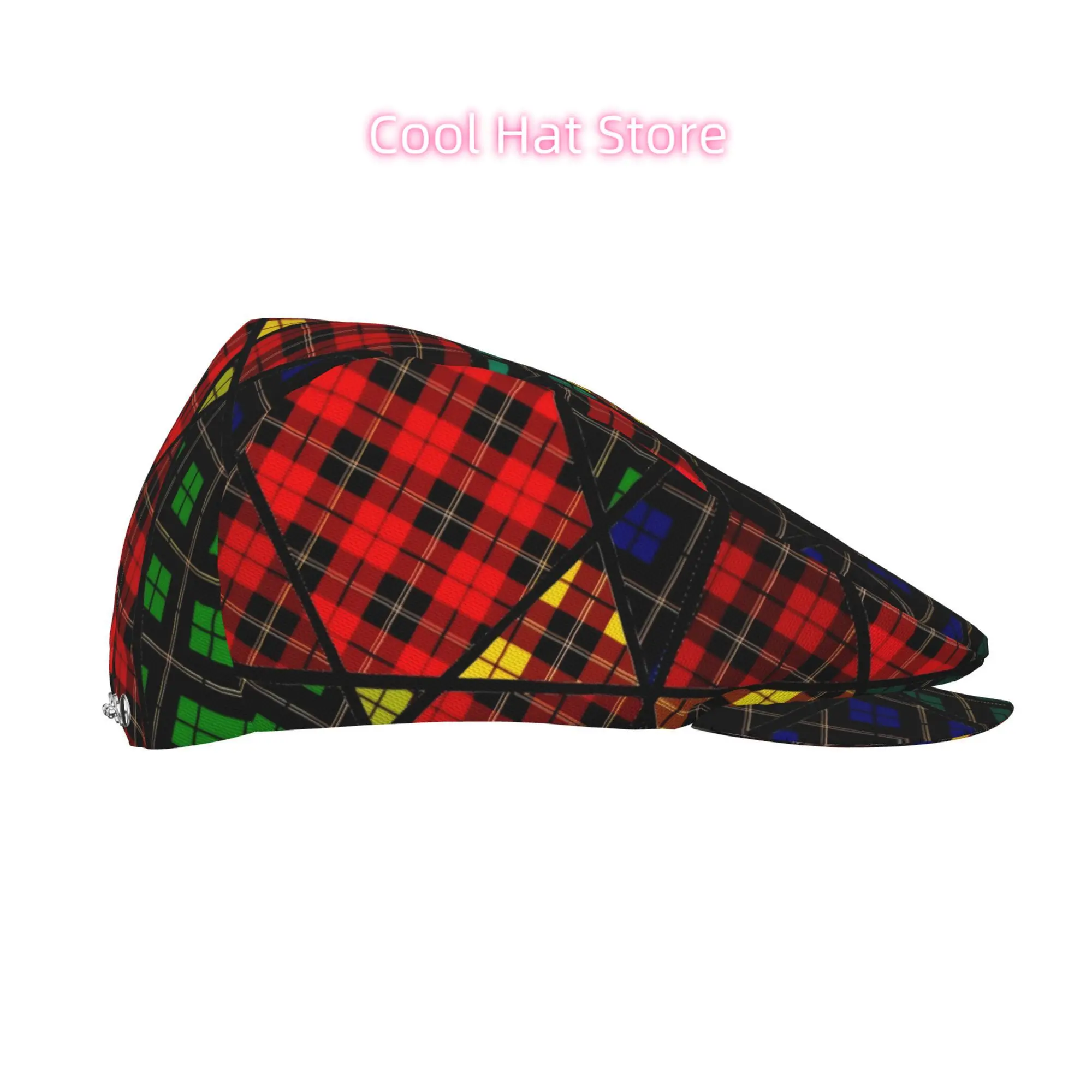 1pc Men's & Women's Retro Tartan & Fractured Glass Overlay Flat Cap - Adjustable Newsboy Beret Ivy Cabbie Hat, Lightweight Irish