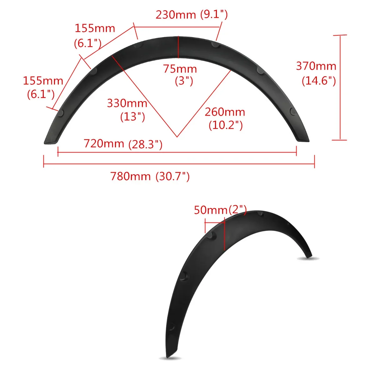 2inch 50mm Universal 4pcs Car Mudguard Flexible Fender Flares Extra Wheel Arch Protector For Benz/BMW/Honda