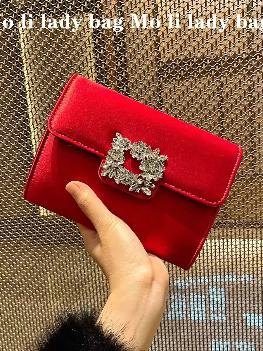 Fashion Satin Square Bag Women Elegant Handbag Glitter Diamonds Evening Bag Wedding Party Clutch Purse Shoulder Crossbody Bag