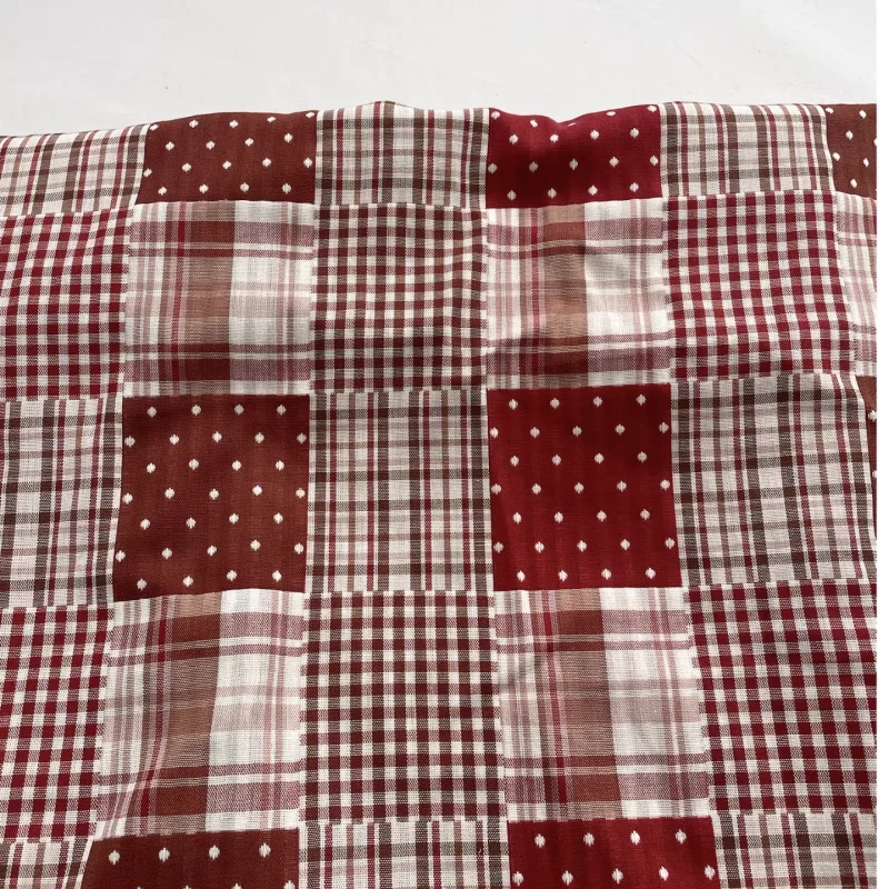 

Soft colorful red woven checkered polka dot double-layered cotton fabric for blouse dress clothing fabric