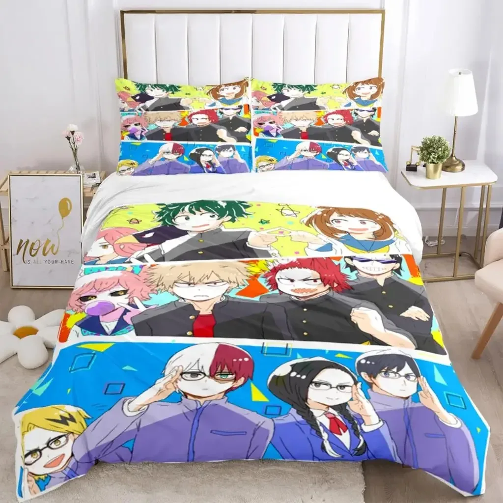 Mode My Hero 3D Anime cetak tiga bagian Set tempat tidur mode anak laki-laki atau dewasa untuk tempat tidur sarung bantal Set tempat tidur hadiah