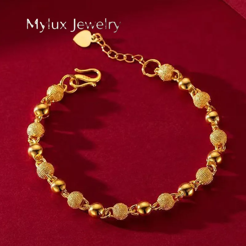 

Mylux Jewelry Luxury 24K 9999 Pure Gold real gold Women's Beaded Bracelet Adjustable Bracelet