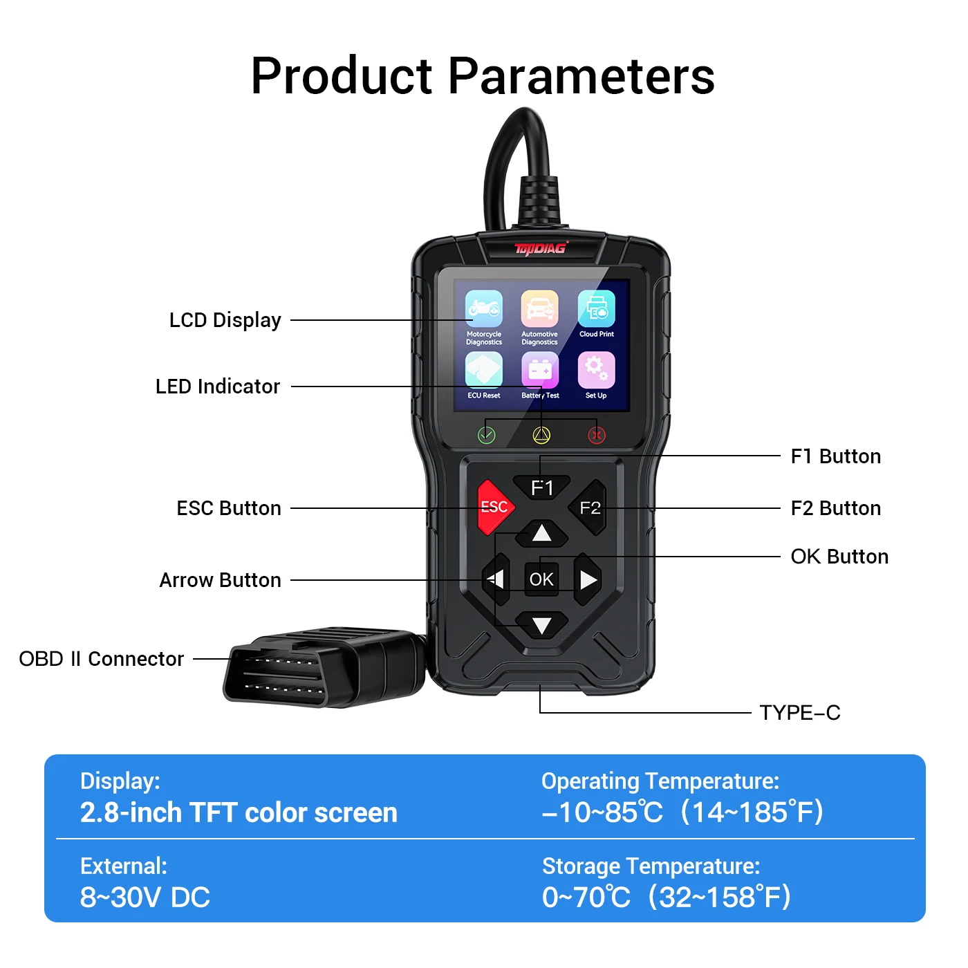 

Topdiag M60 OBD2 Scanner for Motorcycle and Vehicle Fault Code Read Free ECU Reset Automotive DTC Lookup Car Diagnostic Tool