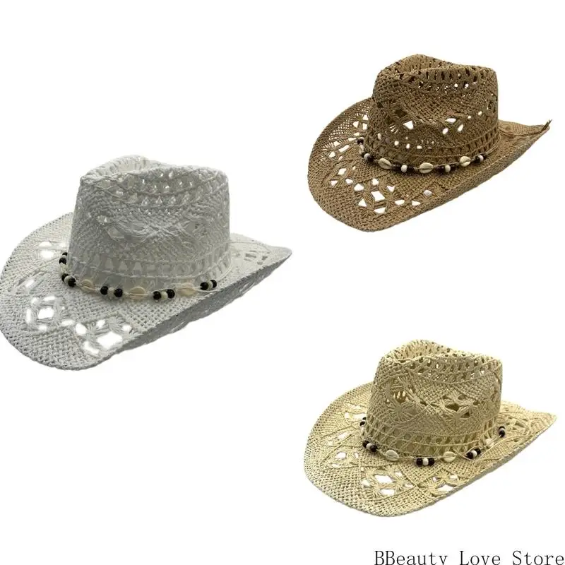 Comfortable Wide Brims Straw Hat with Seashells Decors Great for Women Beach Holiday and Outdoor Picnics Head Accessory