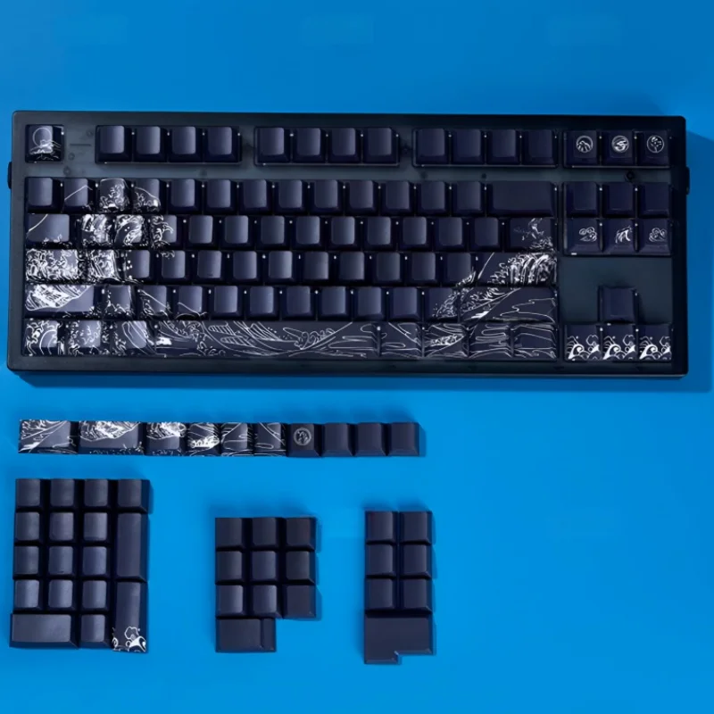 129Key Ukiyoe Key Cap Side Engraved Light Cherry Profile PBT Sublimated Personalized MX Switch Game Mechanical Keyboard