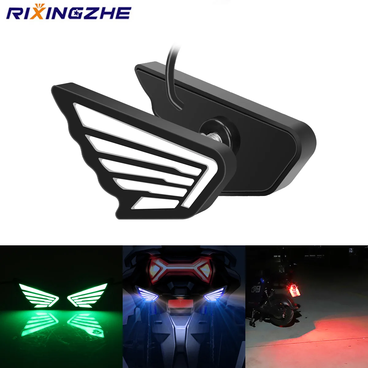 2pcs Motorcycle LED Wings Style Strobe Flashing Angel Eye Driving Lights License Plate Light Lights Stop Signal Light DRL White