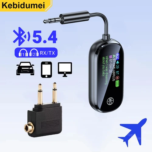 2 en 1 Bluetooth 5,4 transmisor receptor estéreo 3,5mm AUX avión Audio adaptador inalámbrico micrófono para TV PC auriculares coche avión