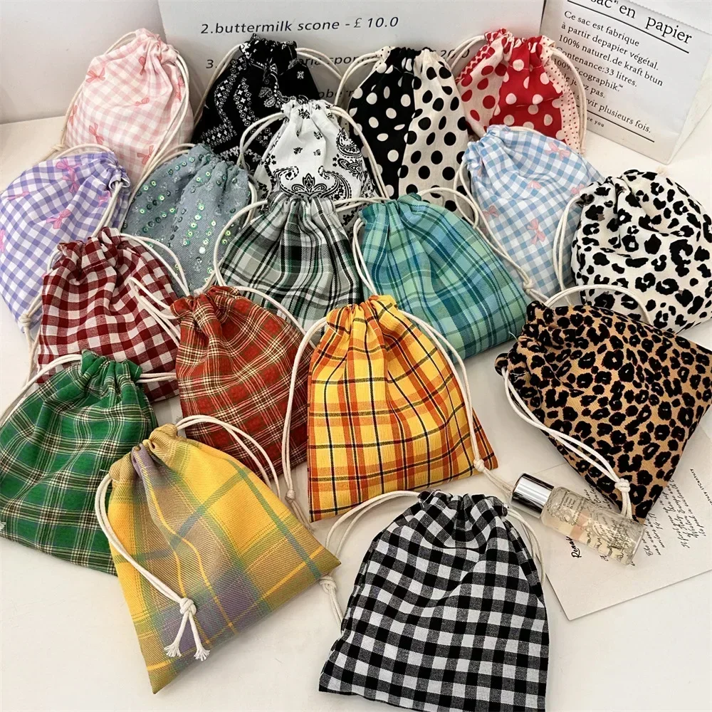 Grid Printed Drawstring Bags Women's Handbag Coin Purse Coin Pouch Key Lipstick Storage Bag Jewelry Dust Bag Draw String Bags