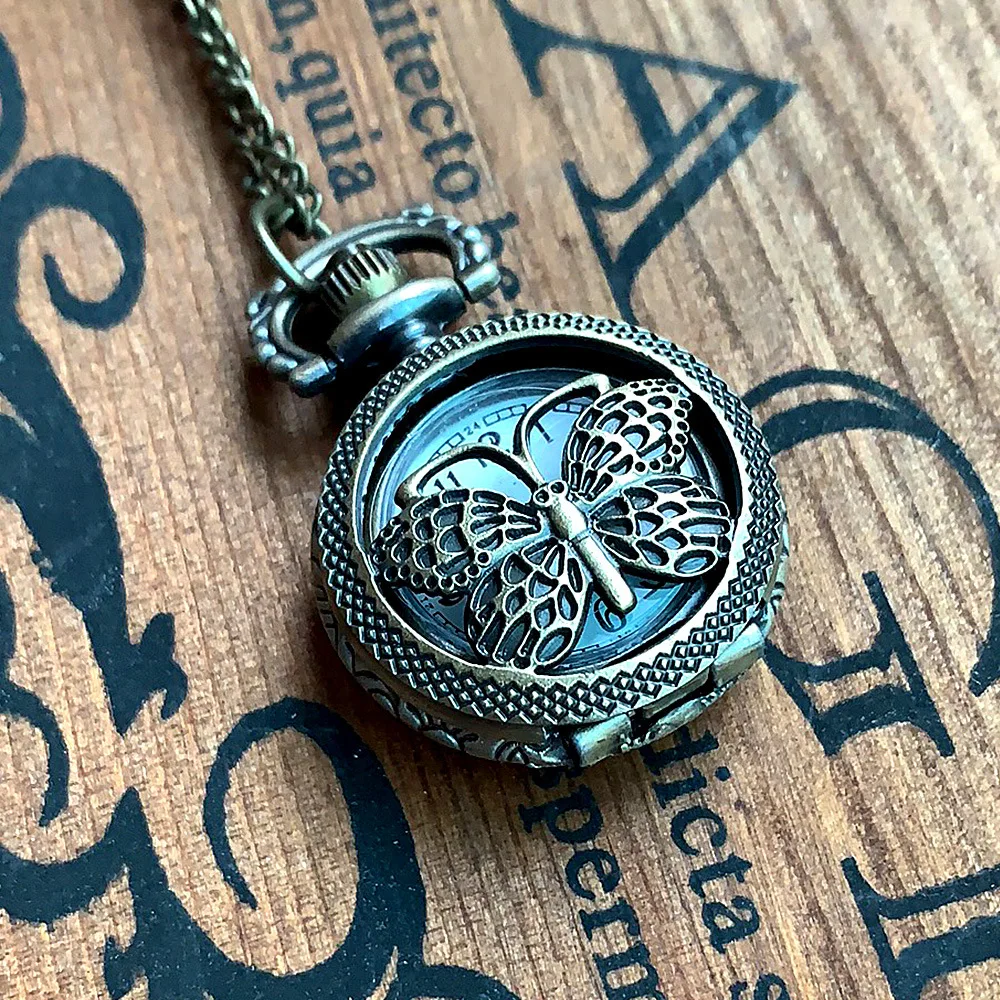 Small Flower Patterned Pocket Watch,Hollowed Out Square Grid Large Pocket Watch,Small Hollowed Out Butterfly Pocket Watch