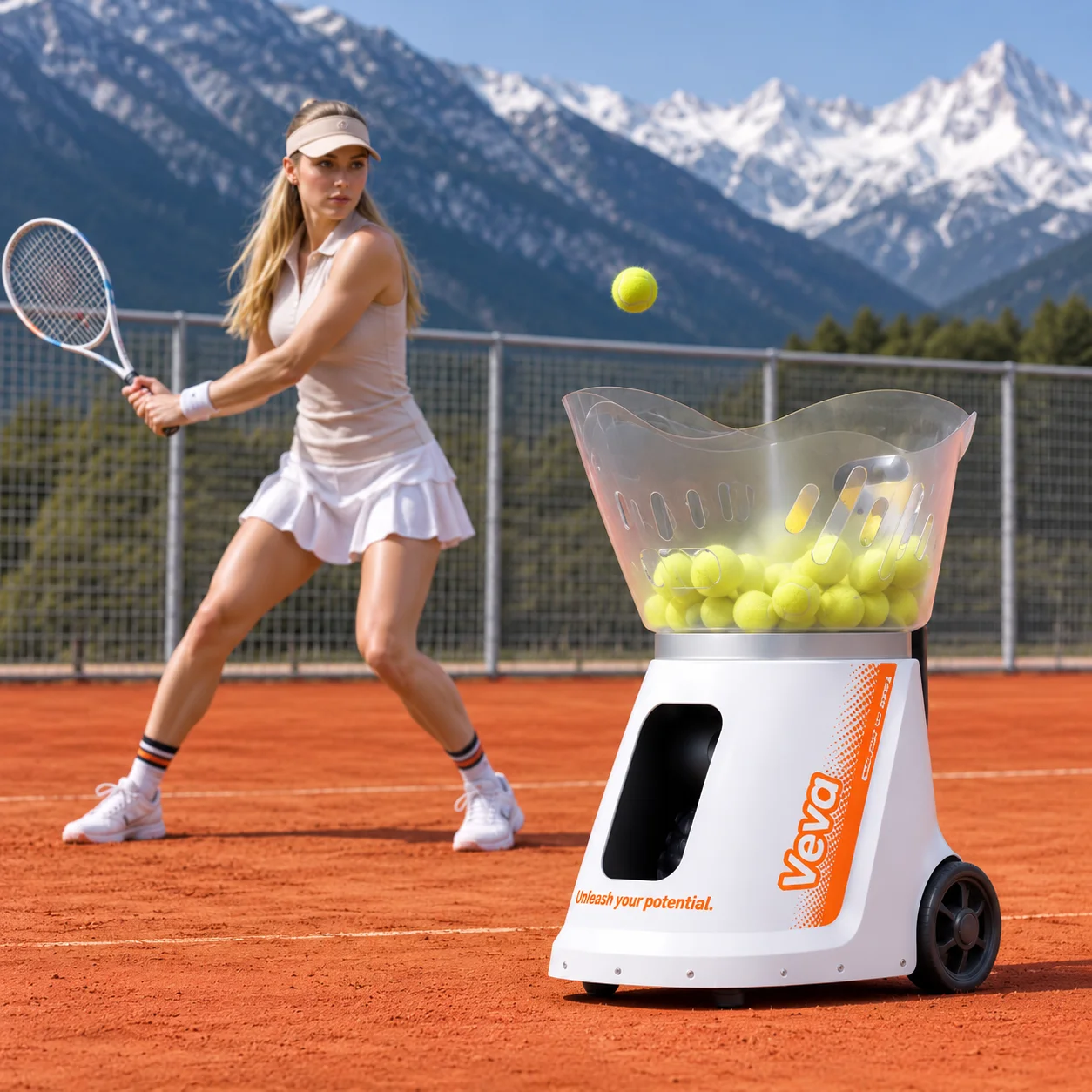 Portable Tennis Ball Machine, Voice Control, APP Control, Match Simulation, Training Aid, 3 Modes, Automatic Feeder