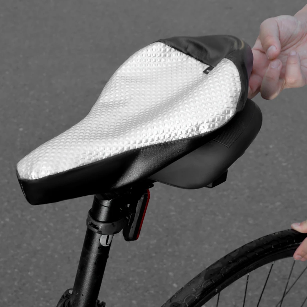 ผ้าคลุมเบาะจักรยานกันน้ำ อลูมิเนียมฟอยล์ฉนวนกันความร้อน ป้องกันเบาะจักรยาน ป้องกันรังสียูวี อุปกรณ์เสริมสำหรับการปั่นจักรยานกลางแจ้ง