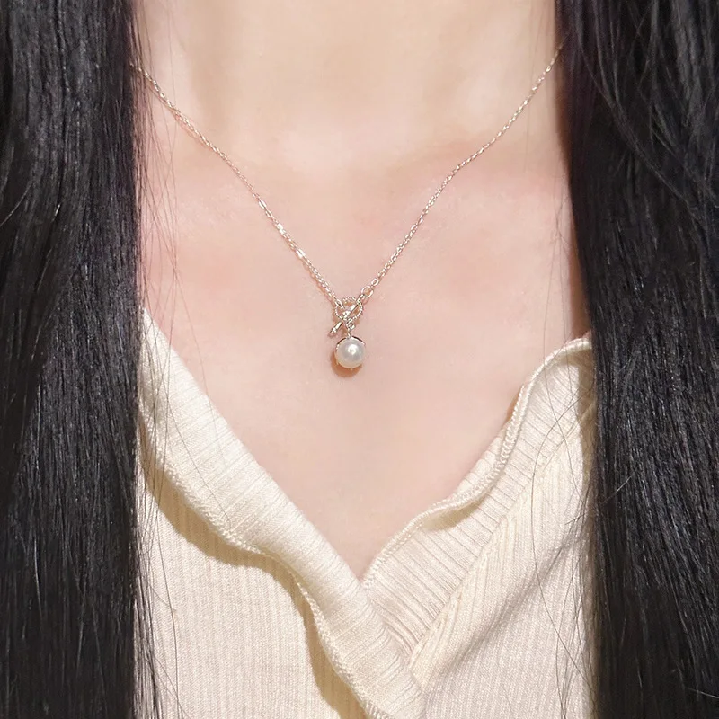 

Temperament 925 Sterling Silver Omega Clasp Pearl Pendant Necklace for Women Girl Korean Collarbone Chain Jewelry Accessory Gift