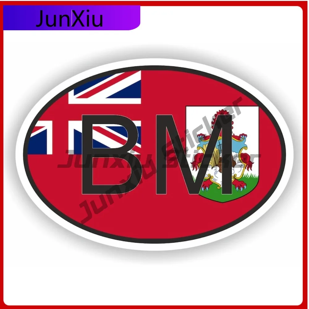 

Bermuda Country Code Bm Oval Sticker With Flag Waterproof Decals Scratch Cover Sticker Camping Car Decoration For Truck Camper