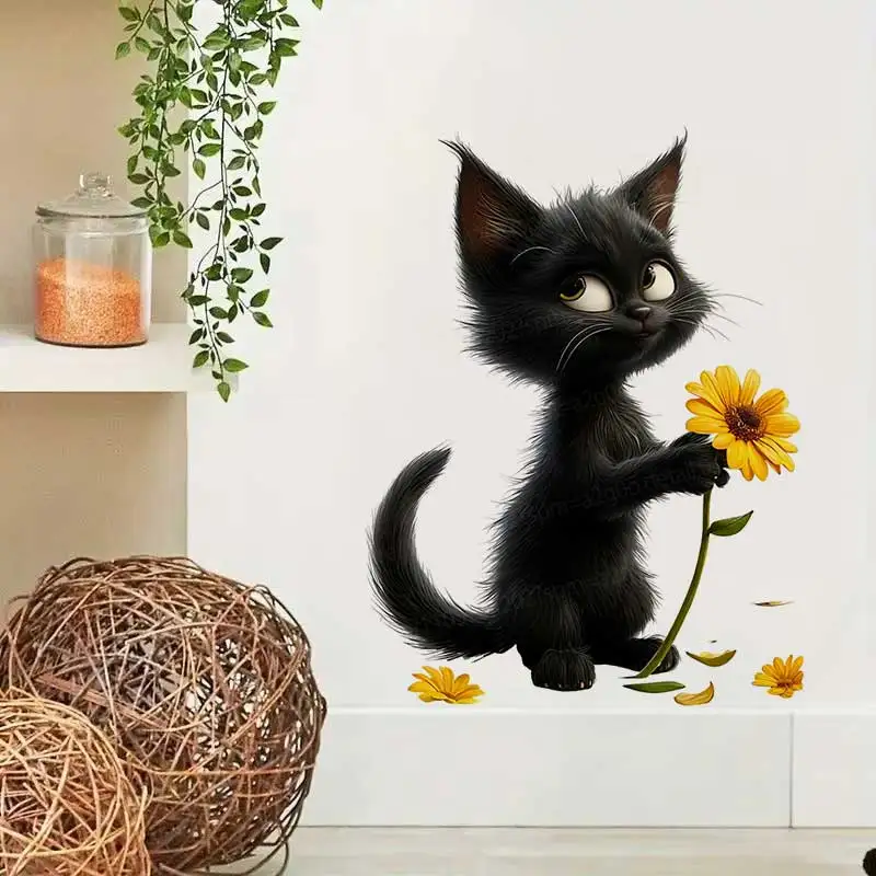 Cute Kitten Wall Stickers Decal for Bathroom Toilet Living Room Cabinet Fridge Home Decorative Mural Stickers AA164