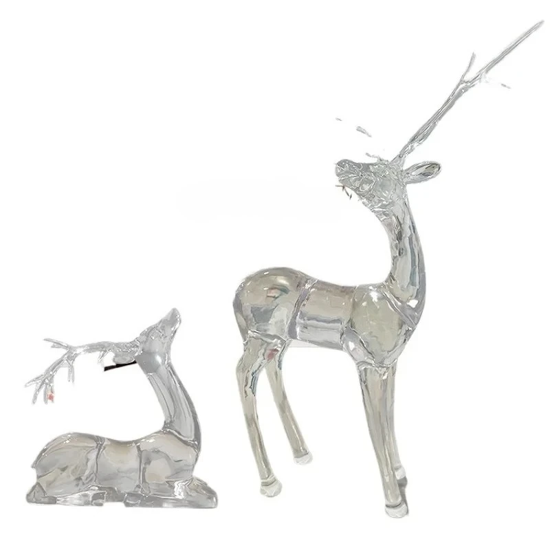 

XL Transparent Resin Sculpture Deer Decoration Villa Courtyard Landscape Decorative Crafts