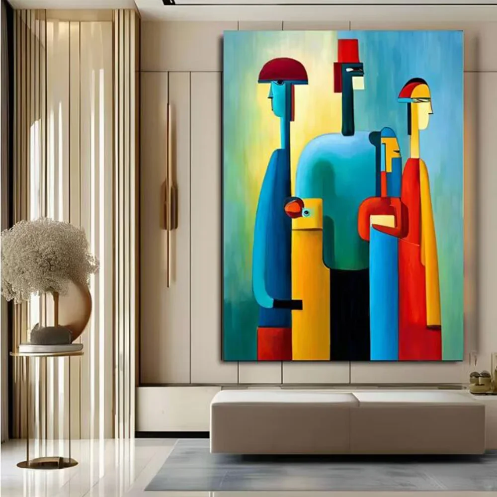

Large Scale Hand-Painted Medieval Abstract Oil Painting Modern Wall Decor Yellow & Blue Living Room Decor Excellent Quality