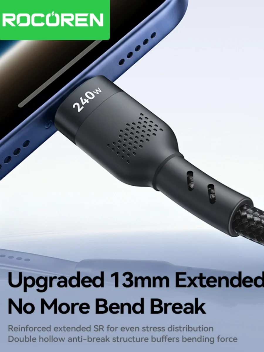 Rocoren 240W USB-C-auf-Typ-C-PD-Kabel für Macbook, iPad, Xiaomi, schnelles Ladekabel für iPhone 16 Pro Max, Typ-C-Datenkabel