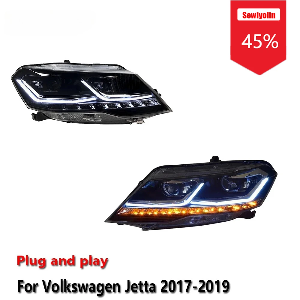 

Sewiyolin автомобильные светодиодные фары в сборе для Volkswagen Jetta 2017-2019 противотуманные фары DRL тормозной указатель поворота Plug and Play