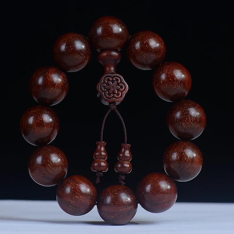 Natural High-Density Submerged Old Material Red Sandalwood Bracelet Full Gold Star Rich Armor Pixiu Buddha Bead Wooden Bracelet
