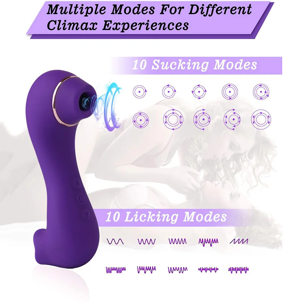 Vibromasseur point G 2 en 1 pour femme, succion clitoridienne, léchage, double continent, stimulateur de langue, masseur vaginal et mammaire, jouets