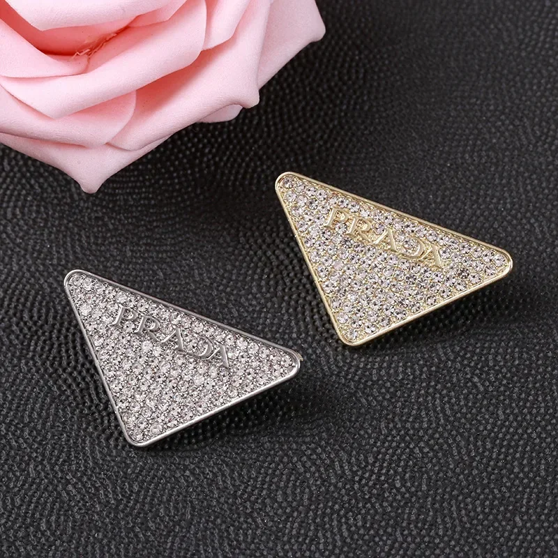 Trendy P Brand Rhinestone Triangle Brooch for Stylish Coats Elegant Fashion Accessory