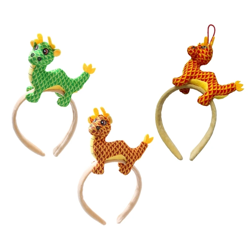 

Cartoon Stuffed Dragon Hairband Photography Hair Holder New Year Party Headband for Girls Women Multiple Color