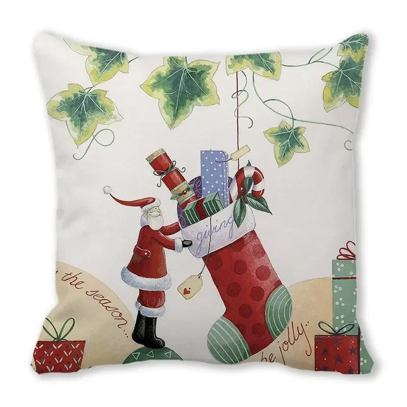 Home decoration christmas decoration snowman santa print pillowcase ornament cushion cover 45x45 cm funda de almohada image 2