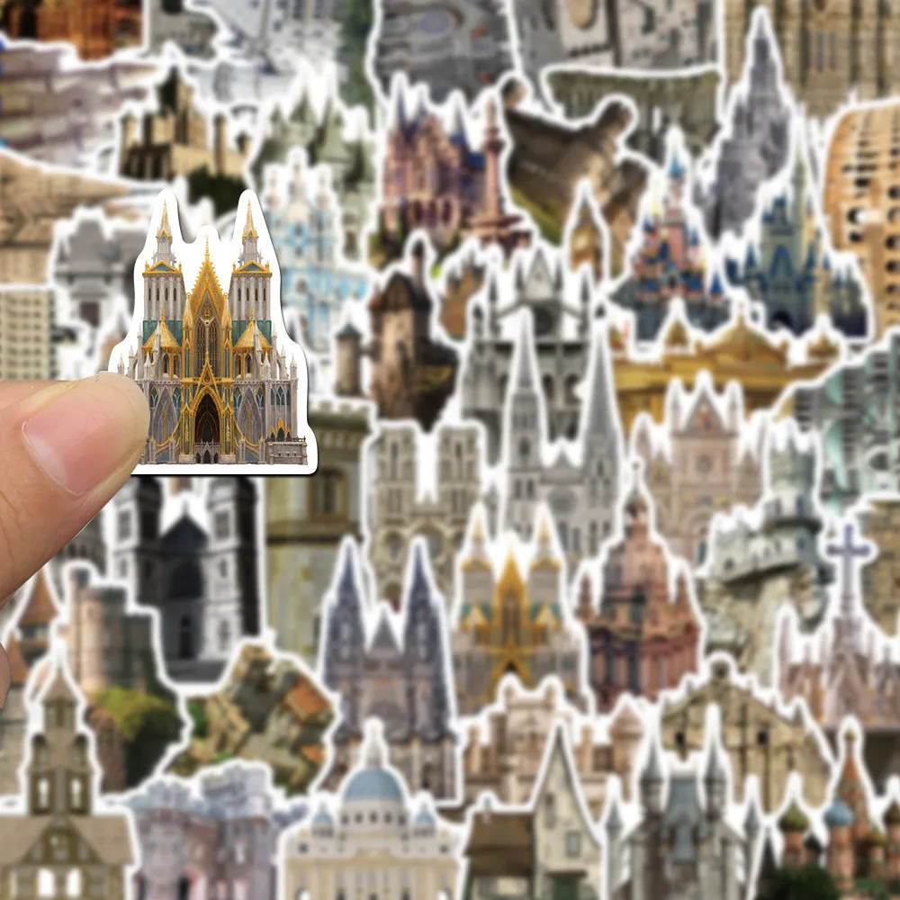 50 عبوة من ملصقات بناء قلعة العصور الوسطى العتيقة - ديكور مقاوم للماء لحساب اليد والدراجة والحرف اليدوية (متجر عوالم الرسوم المتحركة)