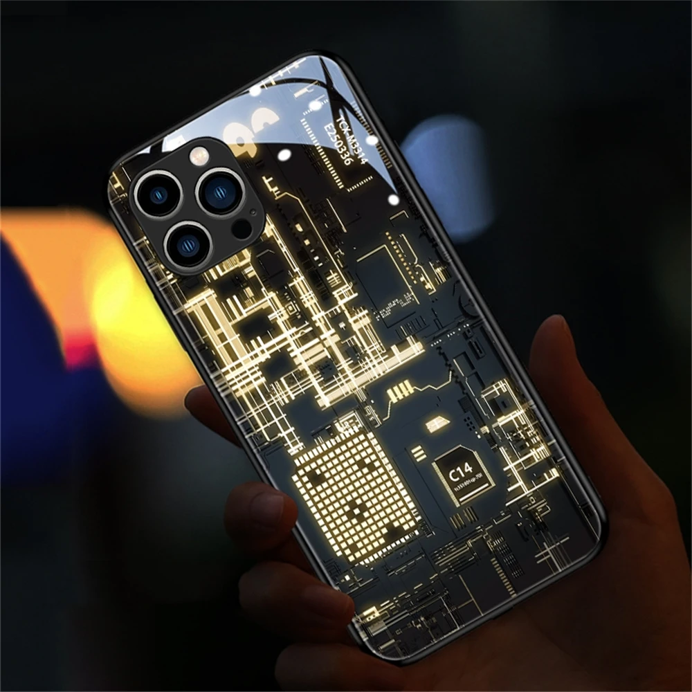 Luxury Circuit Design Incoming LED Light Up Flash Phone Case For Samsung S25 S24 S23 S22 S21 S20 FE Note 10 Plus 20 Ultra A54