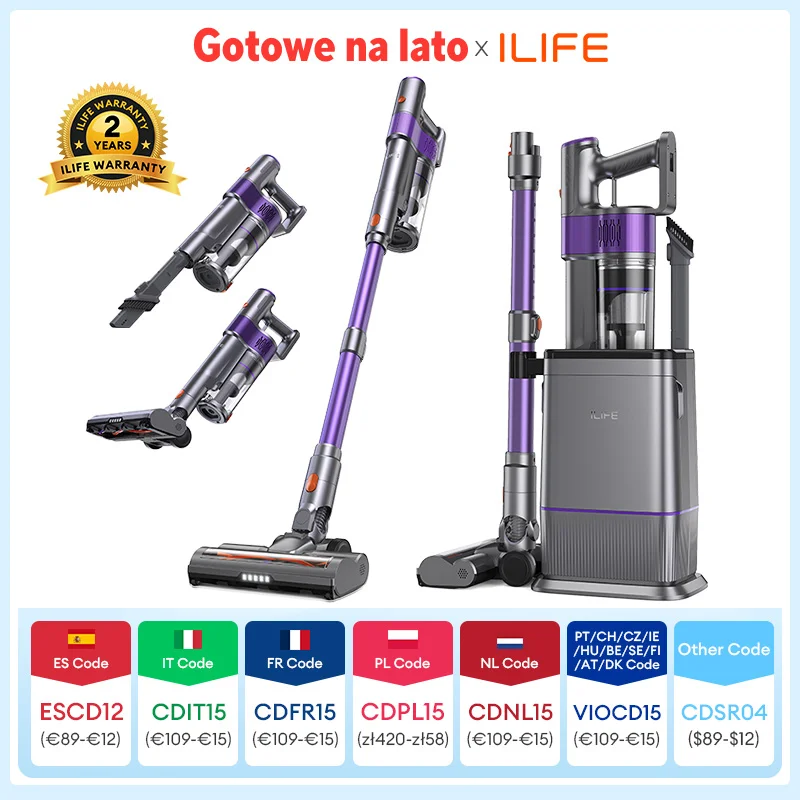 Aspirateur à main ILIFE H90 Pro avec station de charge et de collecte des poussières 2-en-1, forte aspiration, faible bruit, parfait pour les poils d'animaux