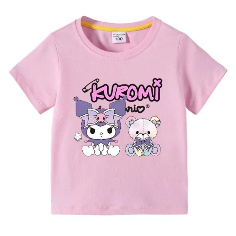 

Мягкая милая детская футболка с мультяшным принтом Куроми, новая летняя хлопковая универсальная одежда для родителей и детей, разноцветная, с короткими рукавами