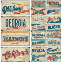Artisian USA Car Plate Landmark Tin Sign US City State Metal Plaque Wall Decor Garage Bar Pub Club Hotel Cafe Kitchen Home