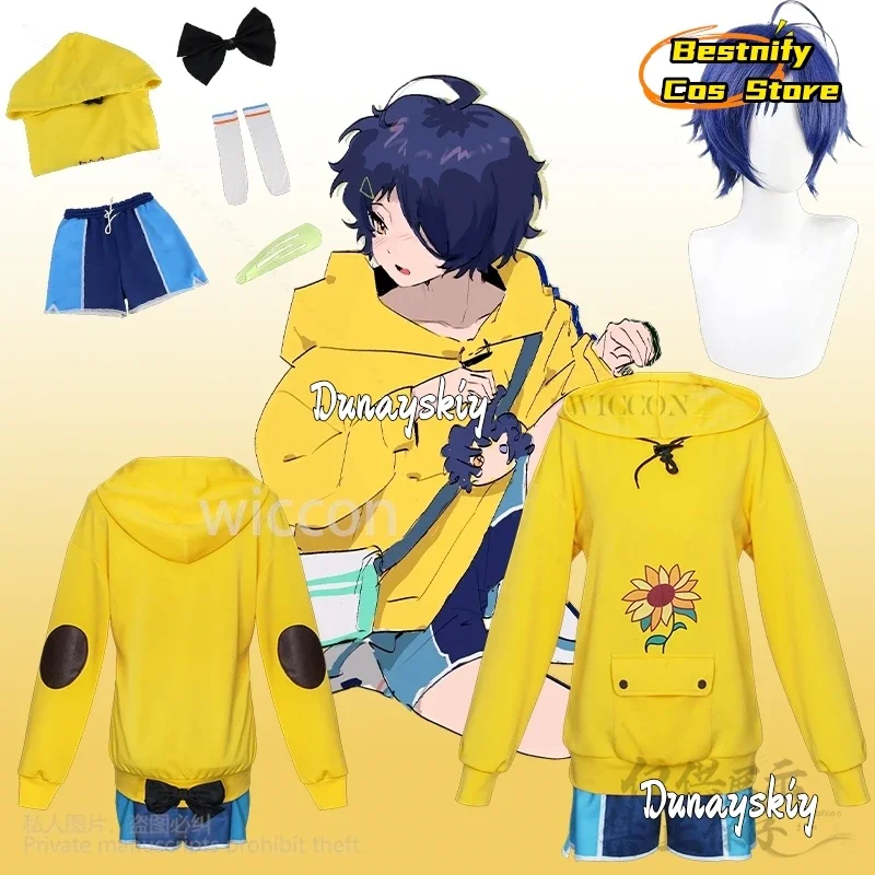 

CosplayOhto Ai Cosplay Wonder Egg Priority Anime Japanese Kawaii Girls Costume Yellow Sunflower Hoodie Shorts Pants Headwear cos