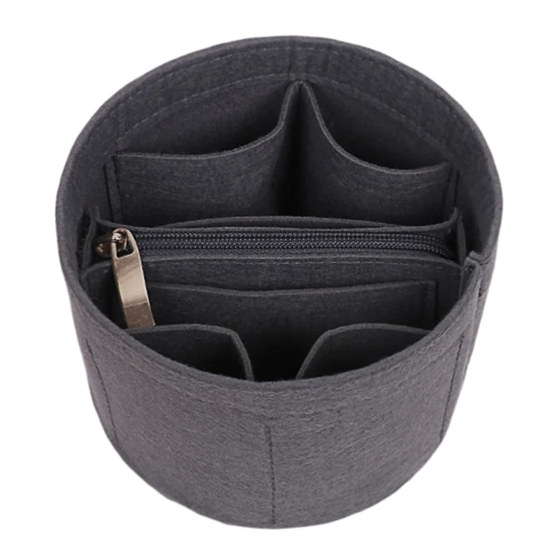 Round Bucket Makeup Bag Women Felt Liner High-capacity Cosmetic Bags For Girl Pouch Liner Portable Storage Makeup Handbag