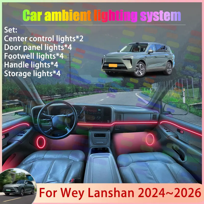 

Для Wey Lanshan 2024 2025 2026 GWM Wey 07 2/18 в 1, автомобильная атмосферная лампа, RGB абажур, ансамбль, стример, атмосферный набор, авто
