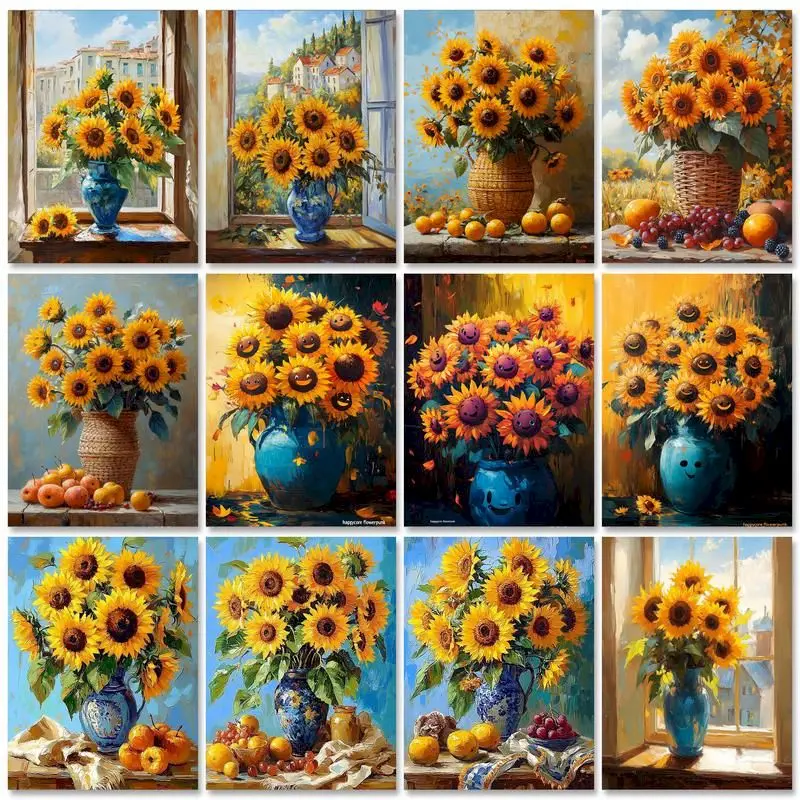 

GATYZTORY Frame Painting By Numbers For Adults Beginner Sunflower Picture Coloring By Numbers 60x75cm Handwork Personalized Gift