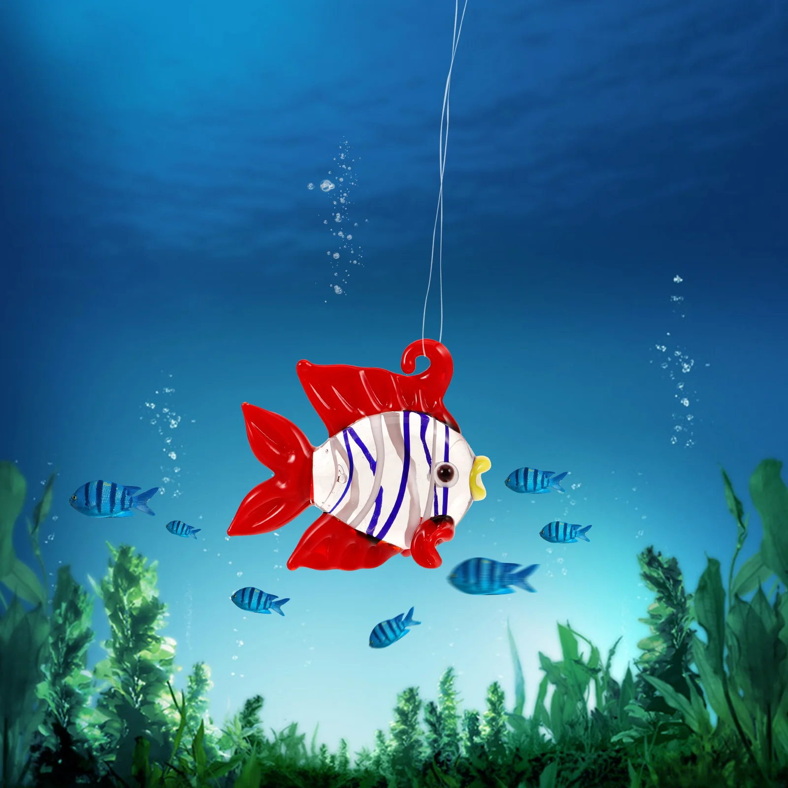 

Glass Fake Fish Decoration for Aquarium Realistic Ornaments Accessories Floating Marine Animal Figurine Cartoon Hanging Glass