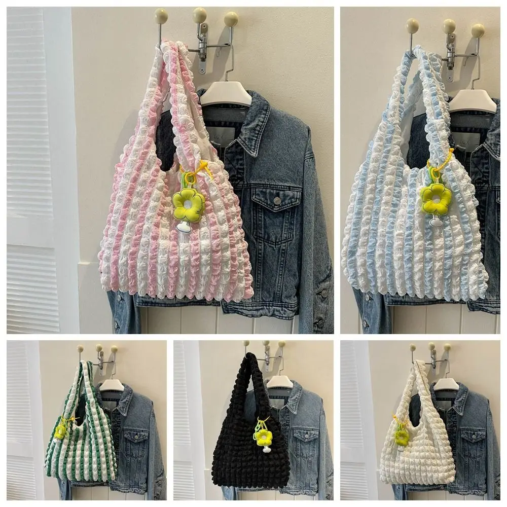 Cloud Pendant Cloud Bubble Shoulder Bag Korean Style Solid Color Plaid Crossbody Bag Large Capacity with Pendant